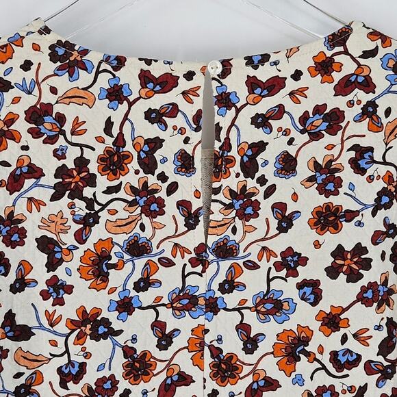 Zara Ecru Floral Print Long Puff Sleeves Top Blouse Size L Large Boho Casual - Picture 7 of 10